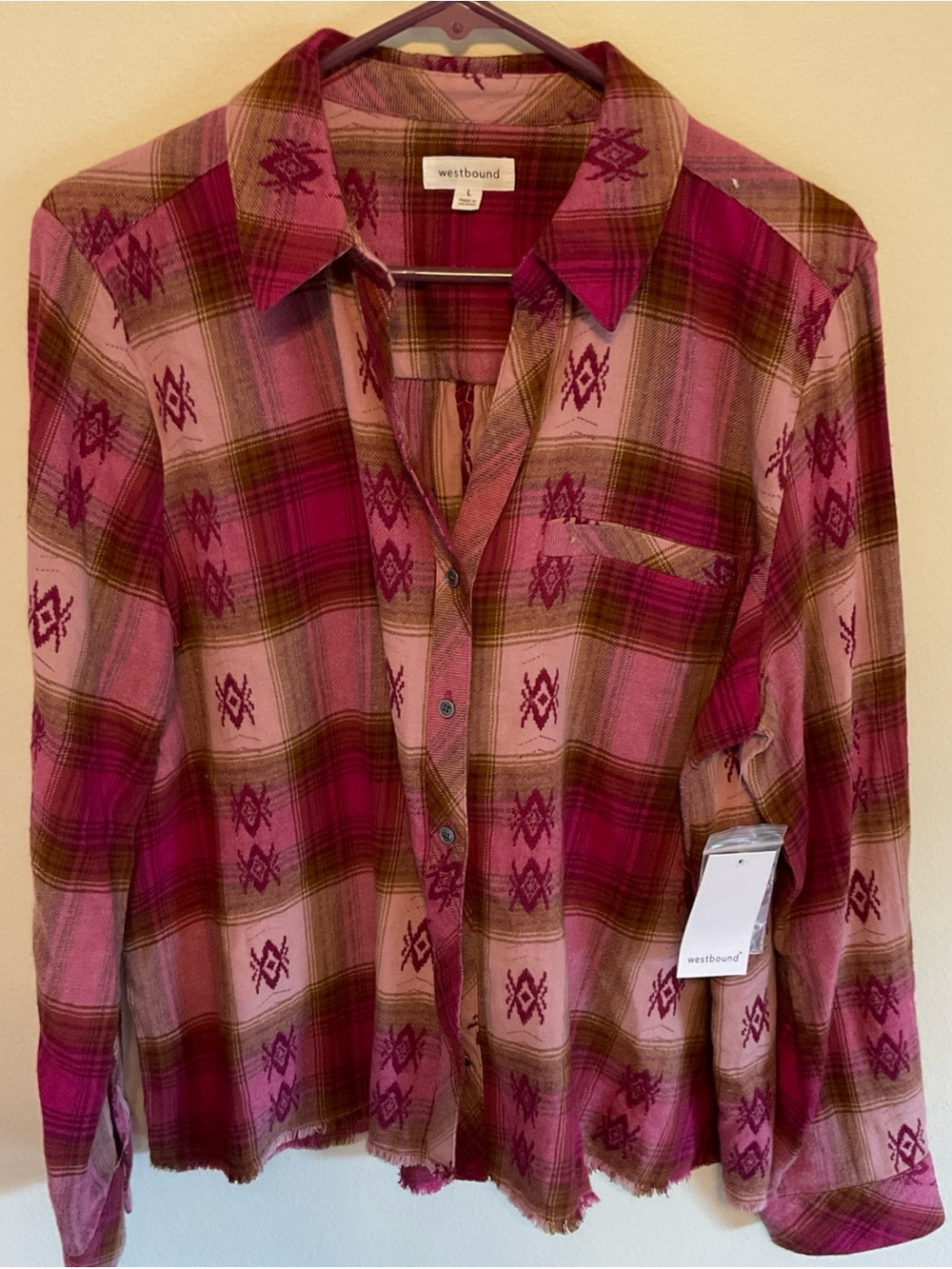 Westbound Pink Plaid & Button-Up Women's Top size L NWT